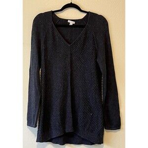 J Jill Linen Blend Sweater Size Medium Heathered Navy Blue Tunic Length